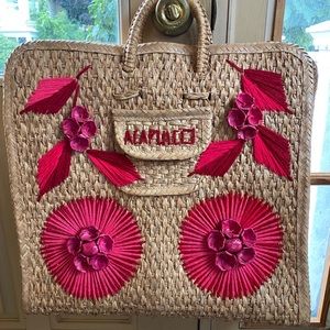 60s vintage straw woven tote bag